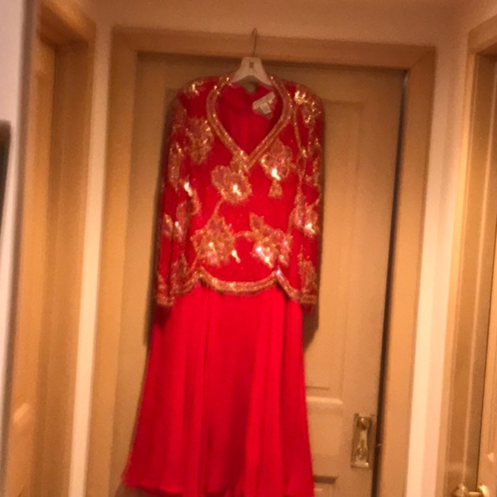 Niteline Red and Gold Long Sleeve Dress